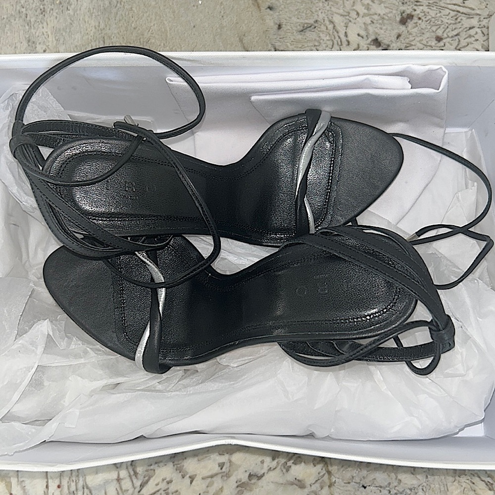 IRO SILVER & BLACK STRAP HEELS - Picture 3 of 5